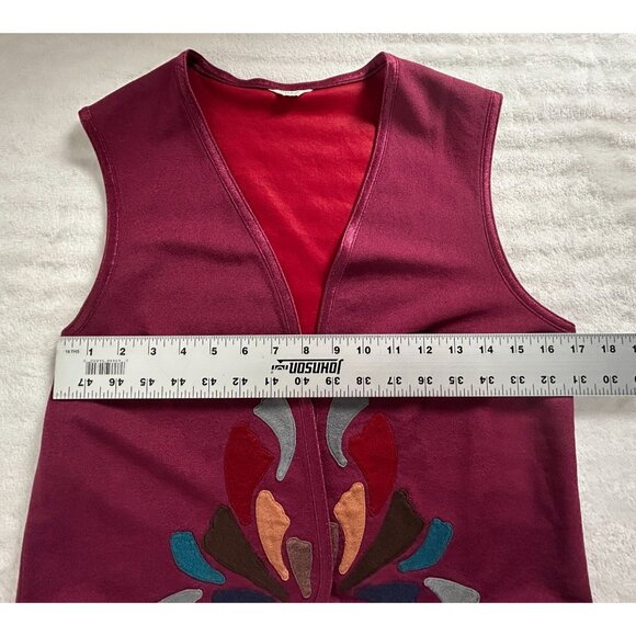 Vintage Womens Floral Embroidered Vest Pink Red Open Front Lightweight Japanese - Picture 5 of 6